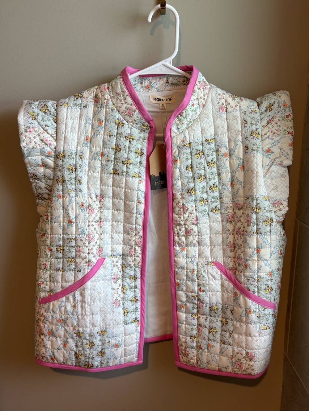 Main Strip Quilted Floral Jacket with Pink Trim
